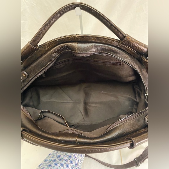 Retro Tooled Coffee Brown Leather Cowhide Two-Way Handbag Adjustable Strap EUC - Picture 12 of 16